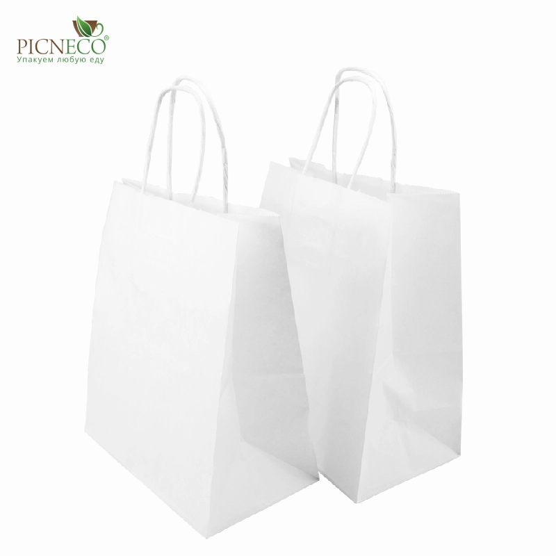 товар Бумажный крафт пакет с кручеными ручками, белый, 220*120*250 мм BPK022